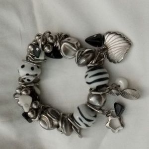 Black And White Beaded Bracelet With Heart And Ball Beads